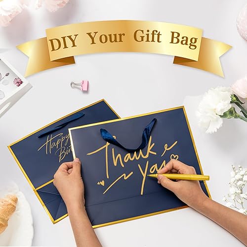 Miniatura 4 de Epoesch Paquete de 12 bolsas de regalo de papel metálico con asas, incluye papel de seda, 11.8 x 10 x 4 pulgadas, elegantes bolsas de regalo