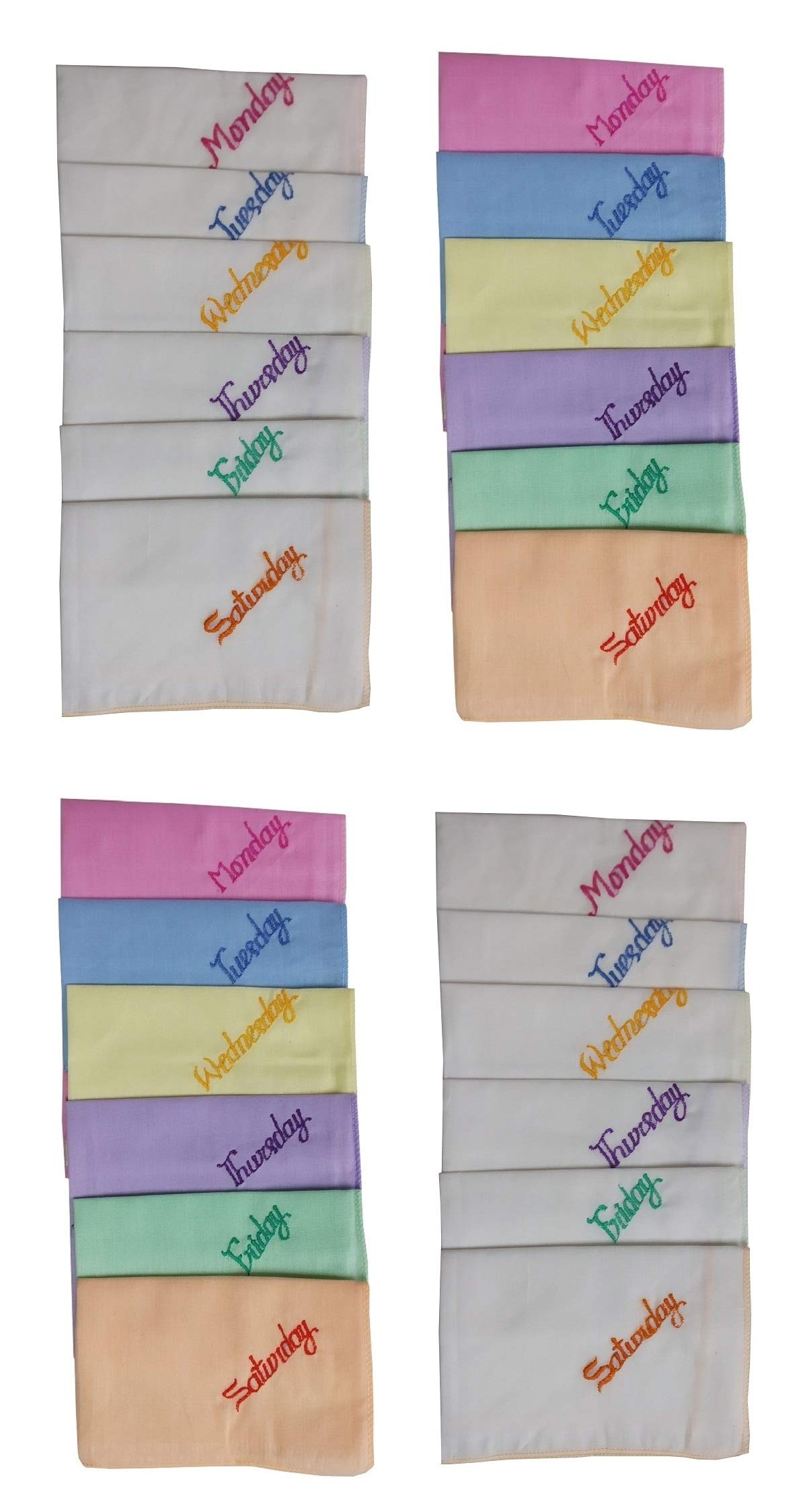 Uniqon (Set of 24) Pcs Women's/Girl's Pure Cotton Multi Color with Weekdays Embroidery Design Hankies/Handkerchief-image-43