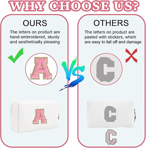 Miniatura 7 de Bolsa de maquillaje personalizada con parche de letra inicial, bolsa de cosméticos con cremallera, Letra blancarosa