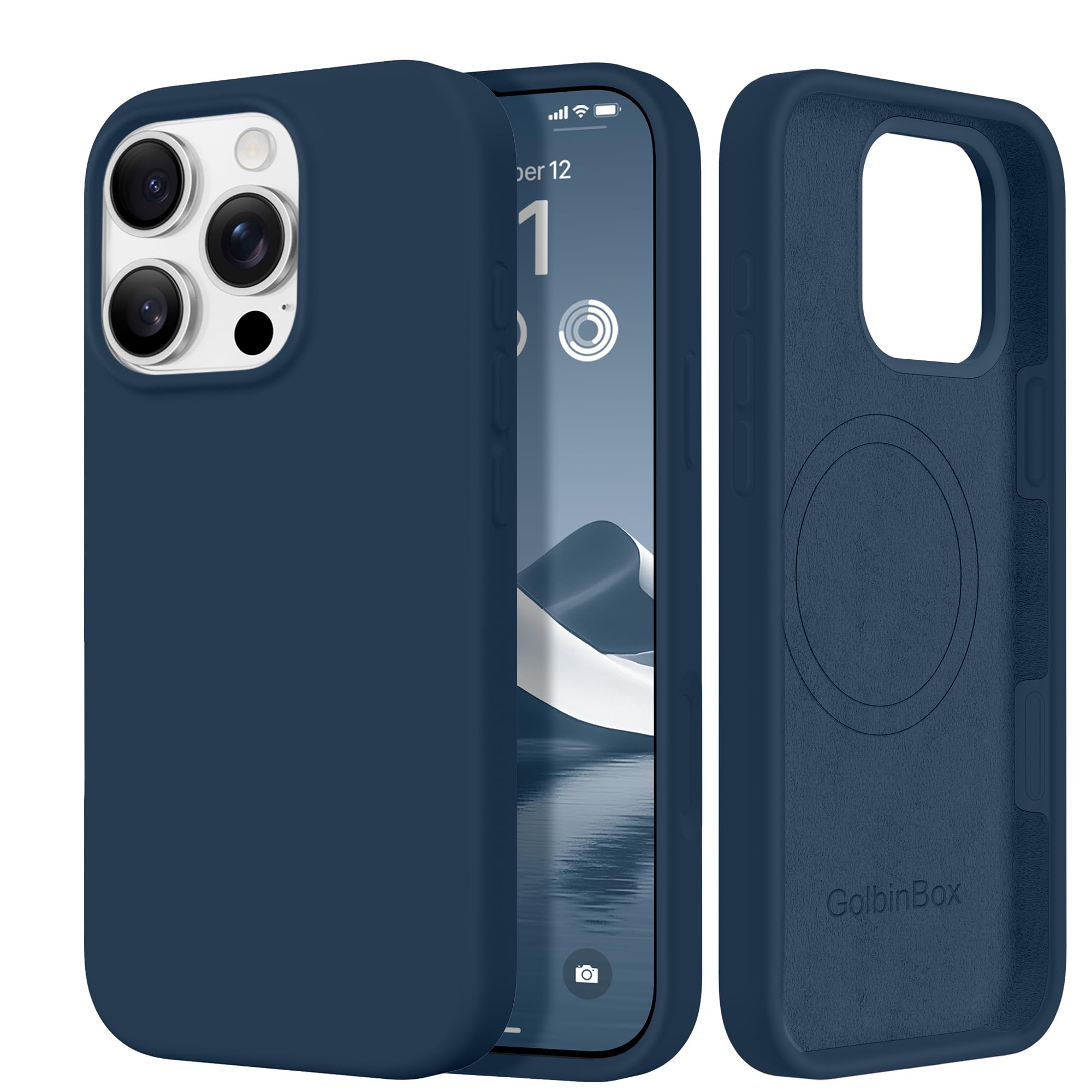 GolbinBox Magnetic for iPhone 16 Pro Case, Silicone Cover, Dark Blue