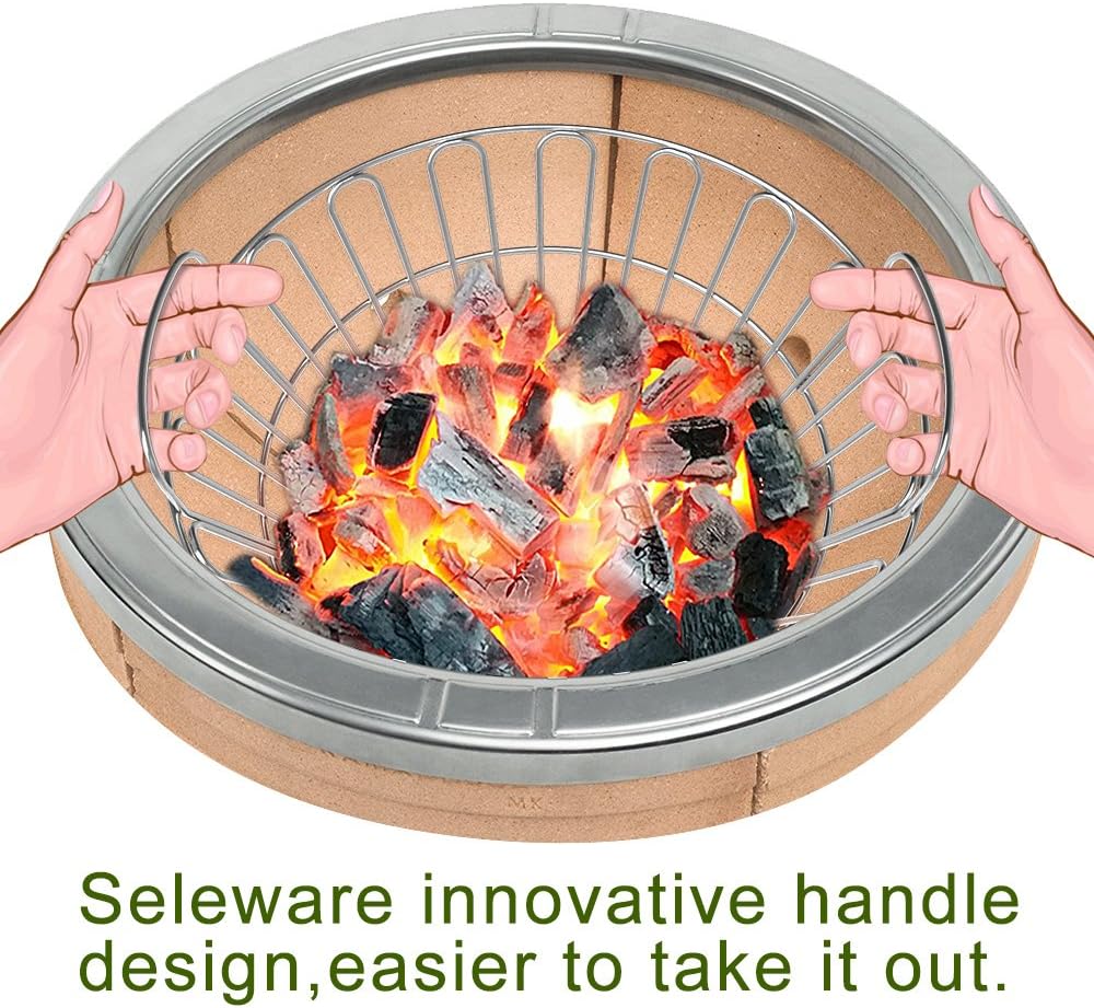 Seleware Innovative Stainless Steel Lump Charcoal Fire Basket, Grill Baskets for the Large Big Green Egg, Primo Kamado and Large Grill Dome, 14 Inch Diameter