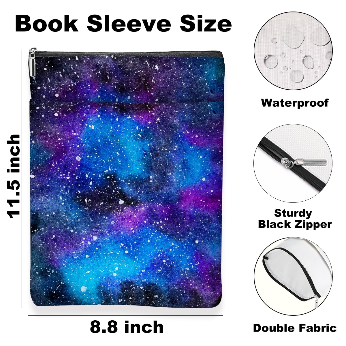 Vintage Starry Night Book Sleeve, Book Lovers Gifts Sleeve with Zipper & Front Pocket, 11.5x8.8 Inch Canvas Books Cover Protector Bookish Useful Gifts for Readers Women Friend Birthday Gift — view 2