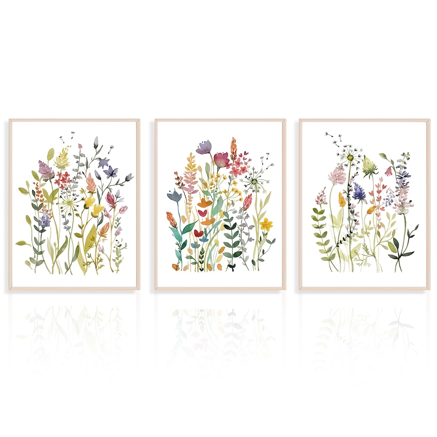 Dazzlewall Juego de 3 Flores de Acuarela Arte de Pared Colorido Arte de Pared Botánico Minimalista Impresiones de Flores Silvestres para Dormitorio Sala de Estar 30x40 cm Sin Marco