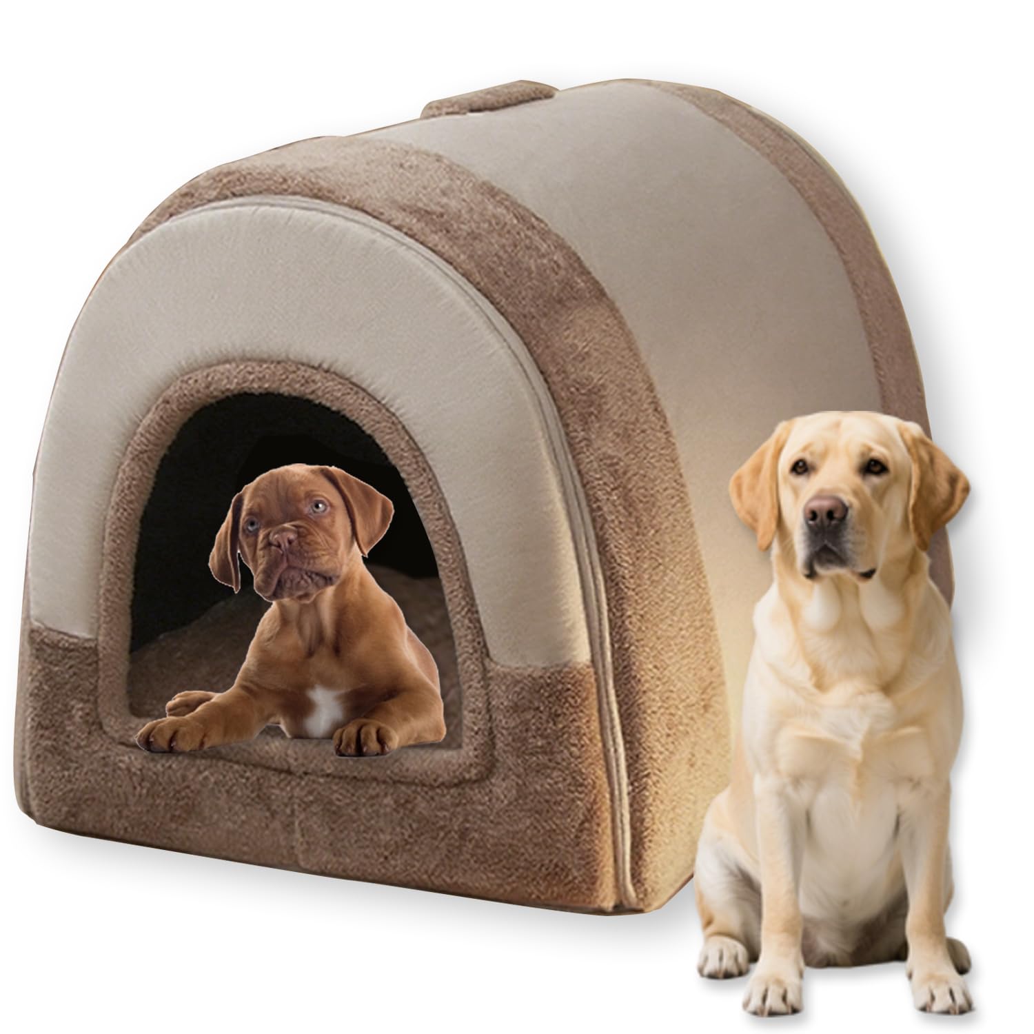 Large Dog Bed 2 in 1 Dog House Bed for Indoor Cat,Luxurious Calming Warm Pet Cave Anti Anxiety Washable Dogs House Removable Pet Beds Non-Slip Base (Coffee,56 * 43 * 43CM-L)