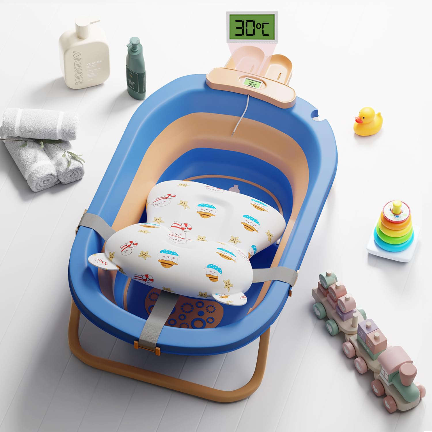 Lifelong Cuppy Baby Bath Tub for 0-3 Years, Newborn Baby Essentials, Foldable Kid-Friendly - Mini Swimming Pool Tub, Padded Cushion & Thermometer, Portable Bathtub for Bathroom Use, Dual Tone Colour-image-48
