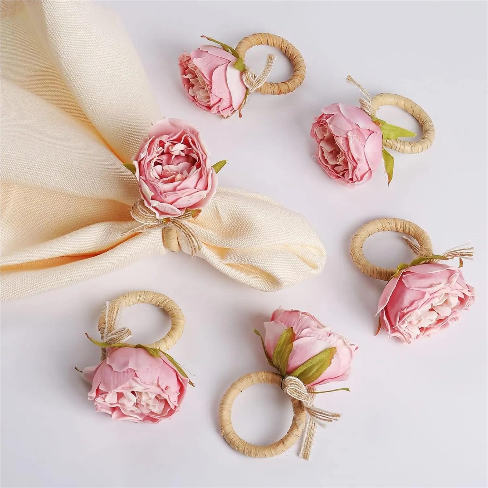 Lot de 18 ronds de serviette uniques en forme de rose - Décoration romantique délicate