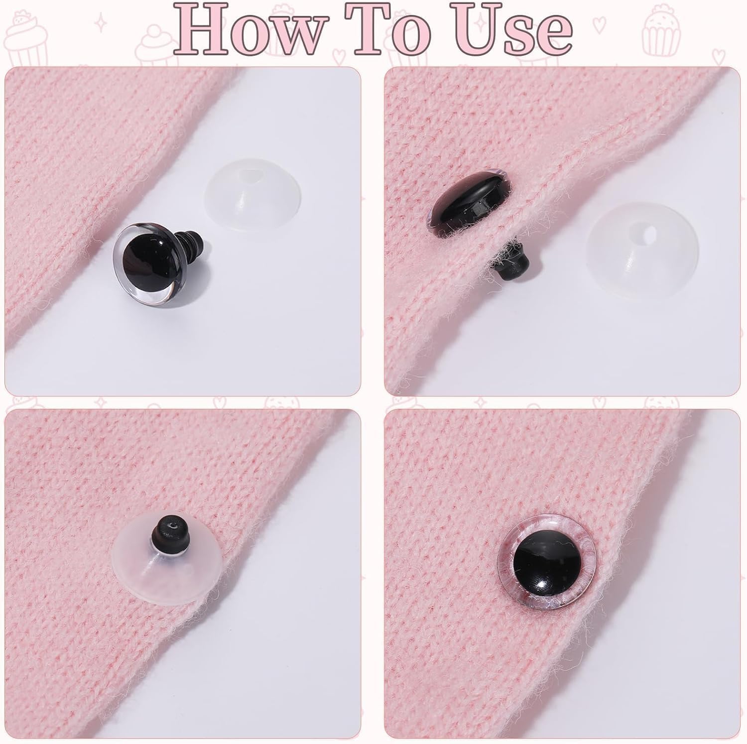 16 ojos de seguridad de luna de 40 mm para ganchillo con arandelas, ojos de seguridad transparentes para amigurumis 3D de luna, ojos de ganchillo, ojos de muñeca para animales, oso de peluche