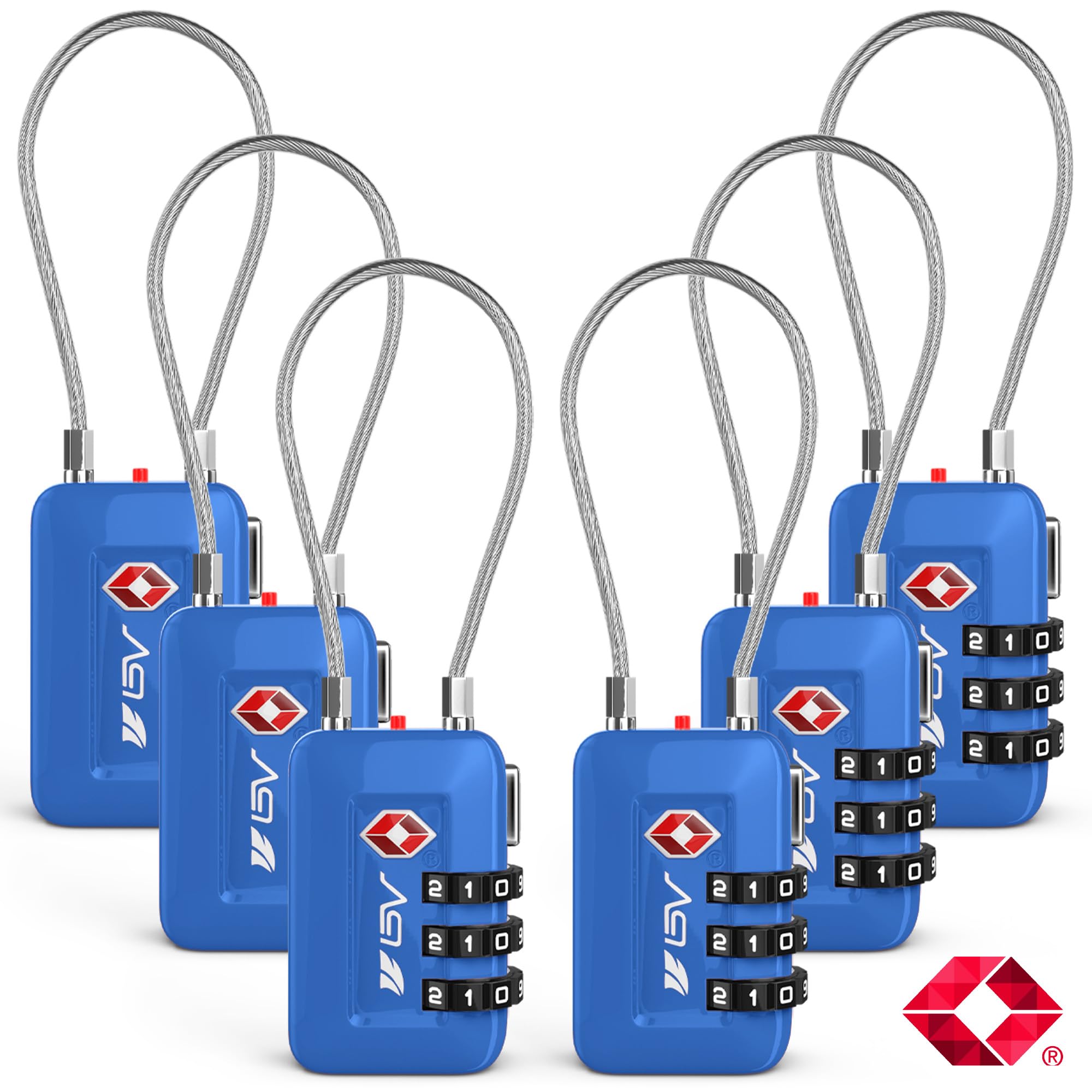 TSA Accepted Luggage Travel Lock, Set-Your-Own Combination Lock for School Gym Locker, Luggage Suitcase Baggage Locks, Filing Cabinets, Toolbox, Case (Blue, 6 Pack)