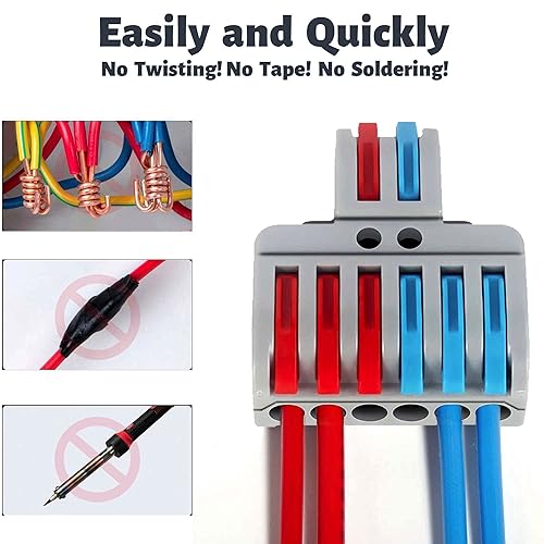 Miniatura 5 de Kit de cables de palanca robusto empalme eléctrico de conexión rápida, conductor compacto 28-12 AWG para circuitos en línea confiables (LT623 (10