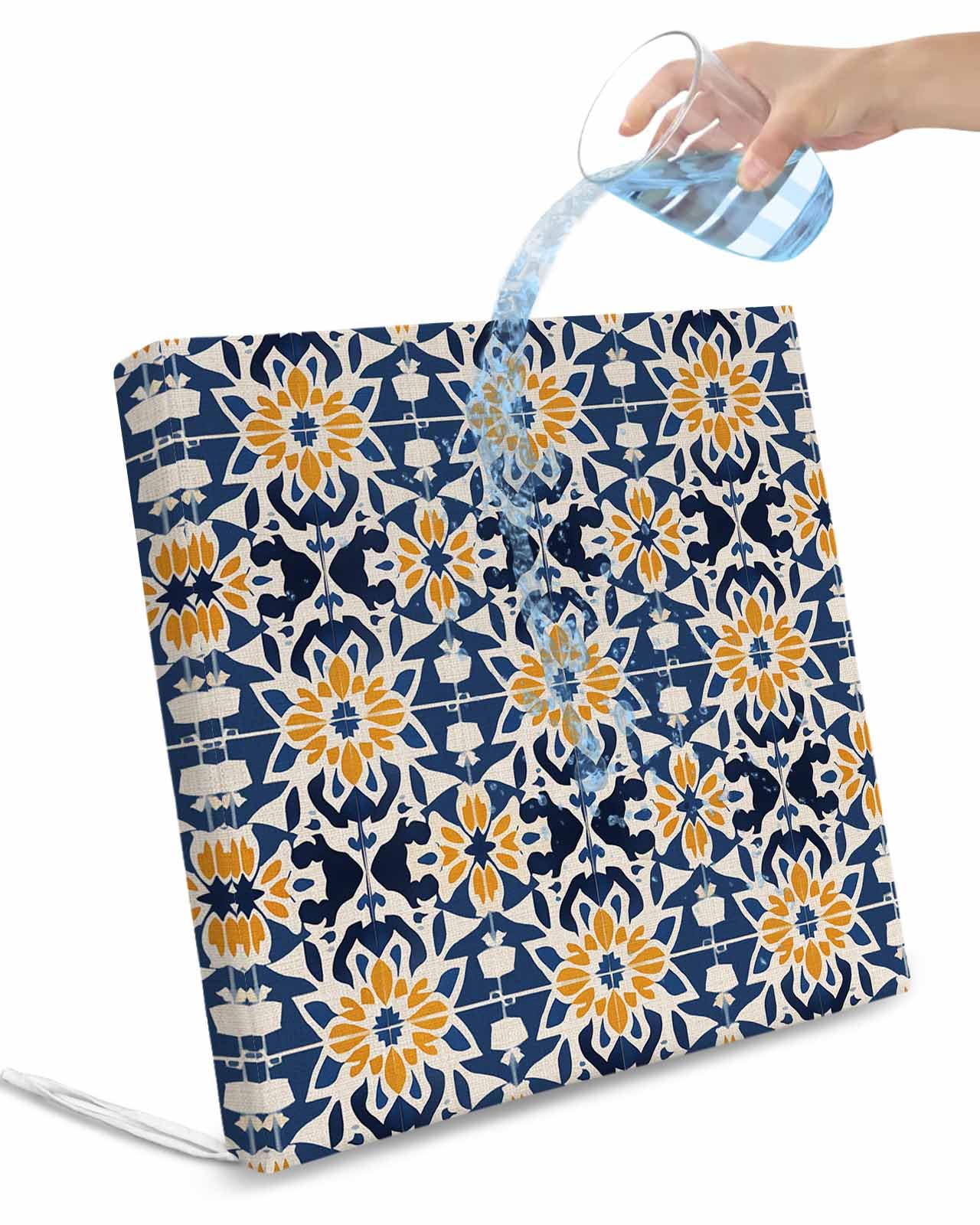 2 Pack Morocco Waterproof Cushion Covers with Ties, Outdoor Patio Chaise Lounge Chair Seat Cushion Slip Covers Replacement(Only Cover) Orange Blue Plaid Boho Bohemian Mexican Aztec 22