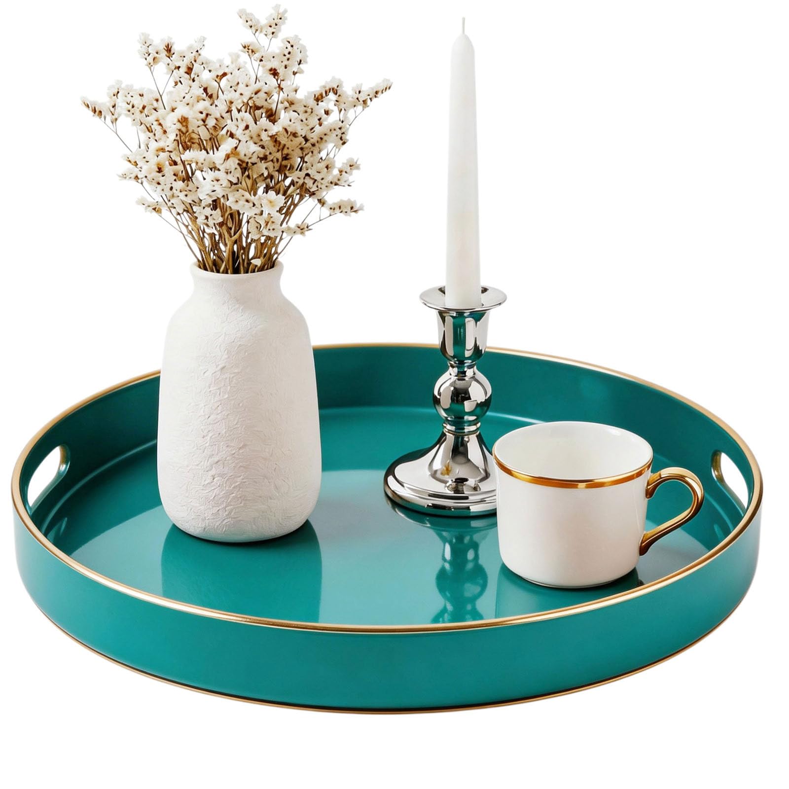 Plateau rond en plastique avec poignées moderne table basse cuisine 33cm