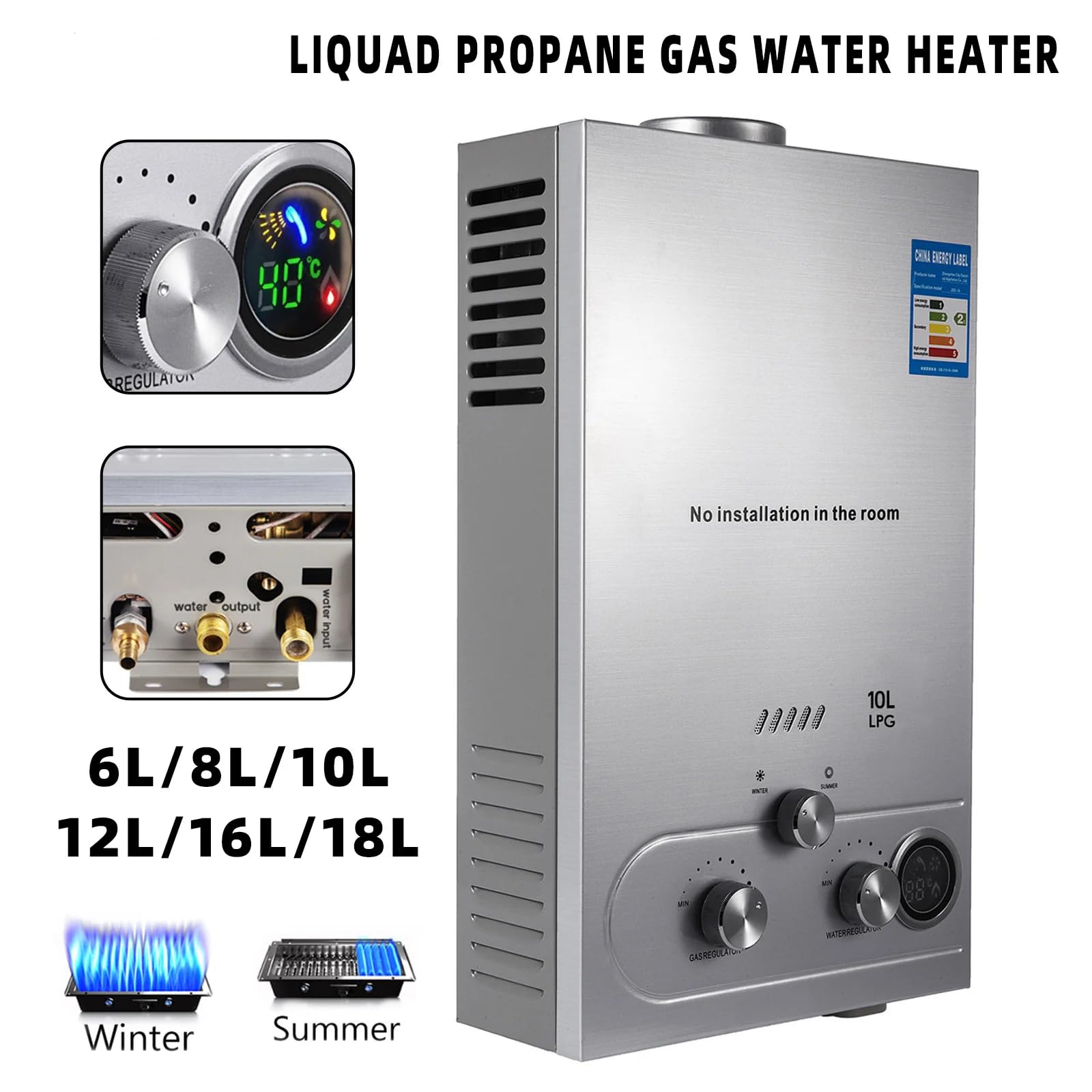 Chauffe-eau gaz Instantané LPG 7L, 14KW Instant Gas Water Heater, Débit 7L/min, Kit Douche Inclus, Montage Mural, Protection Surchauffe 85℃, Pour Maison,Camping, Caravane (B)