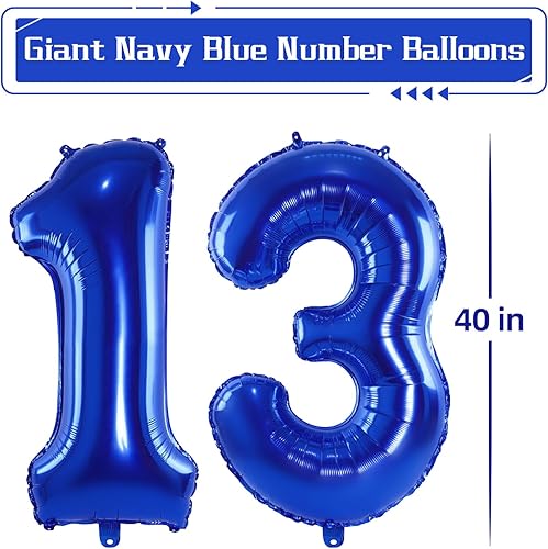 Miniatura 2 de Globos de color azul marino con el número 13 de 40 pulgadas, enormes globos digitales gigantes, globos de helio de números azul oscuro gigantes para