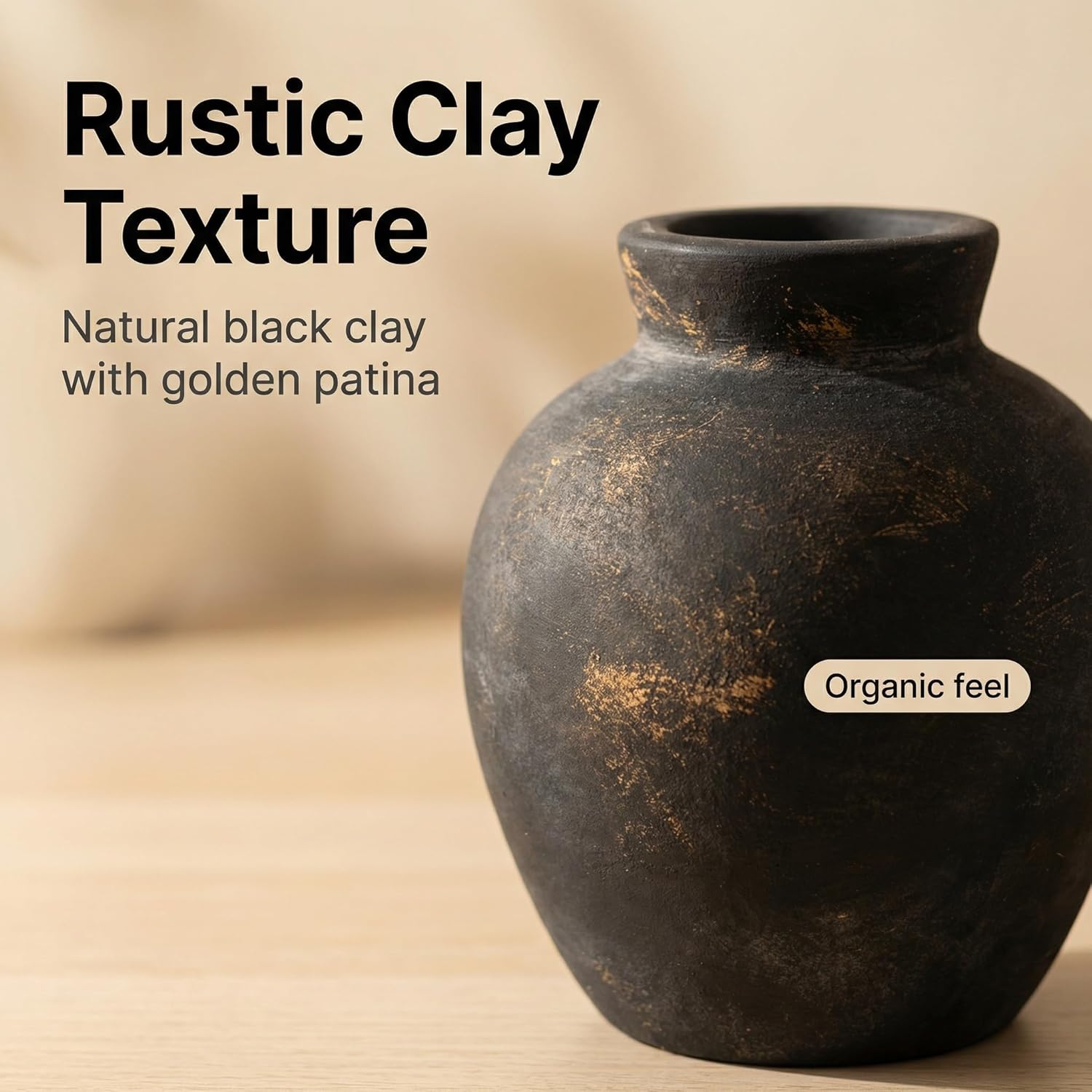 Rustic Terracotta Pot, Bronze Ceramic Flower Vase 6.1 Inch, Farmhouse Boho Centerpiece for Home Decor, Living Room, Table, Shelf, Mantel & Bathroom