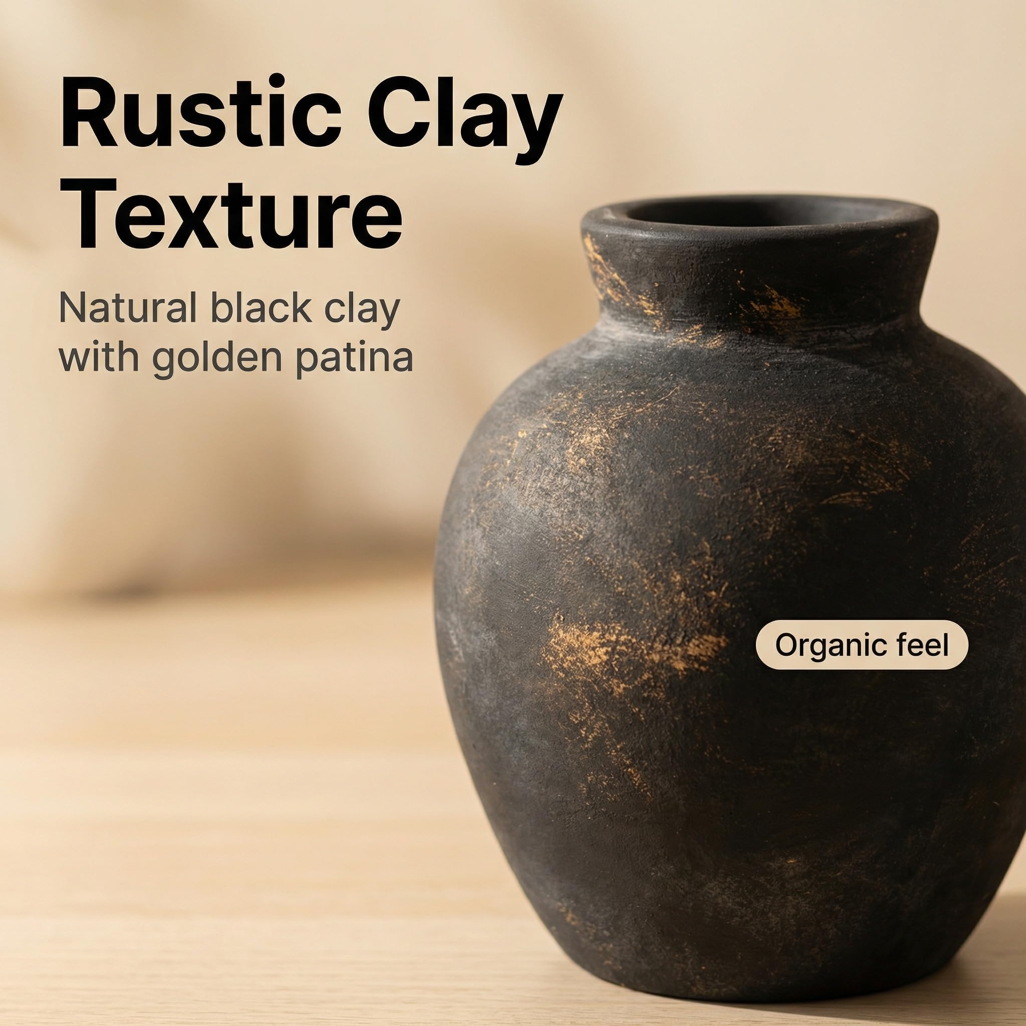 Rustic Terracotta Pot, Bronze Ceramic Flower Vase 6.1 Inch, Farmhouse Boho Centerpiece for Home Decor, Living Room, Table, Shelf, Mantel & Bathroom - 3