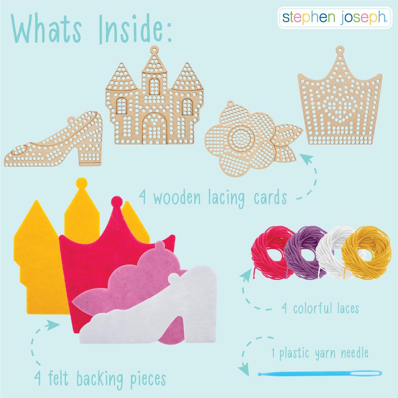 Stephen Joseph, Set of 4 Wooden Lacing Cards - Gifts for Girls Boys - Craft Activities Party Supplies for Toddler Kids, Garden