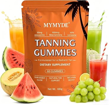 New Skin Natural Tanning Gummies - Vitamin C & E, Astaxanthin & Beta Carotene for Radiant Glow & Hydration, Non-GMO Vegan & Sugar-Free, 60 Count