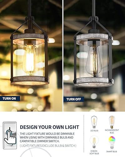 Miniatura 3 de Lámpara colgante de cristal de granja, iluminación colgante de madera blanca para isla de cocina, longitud ajustable, MD89418-YH