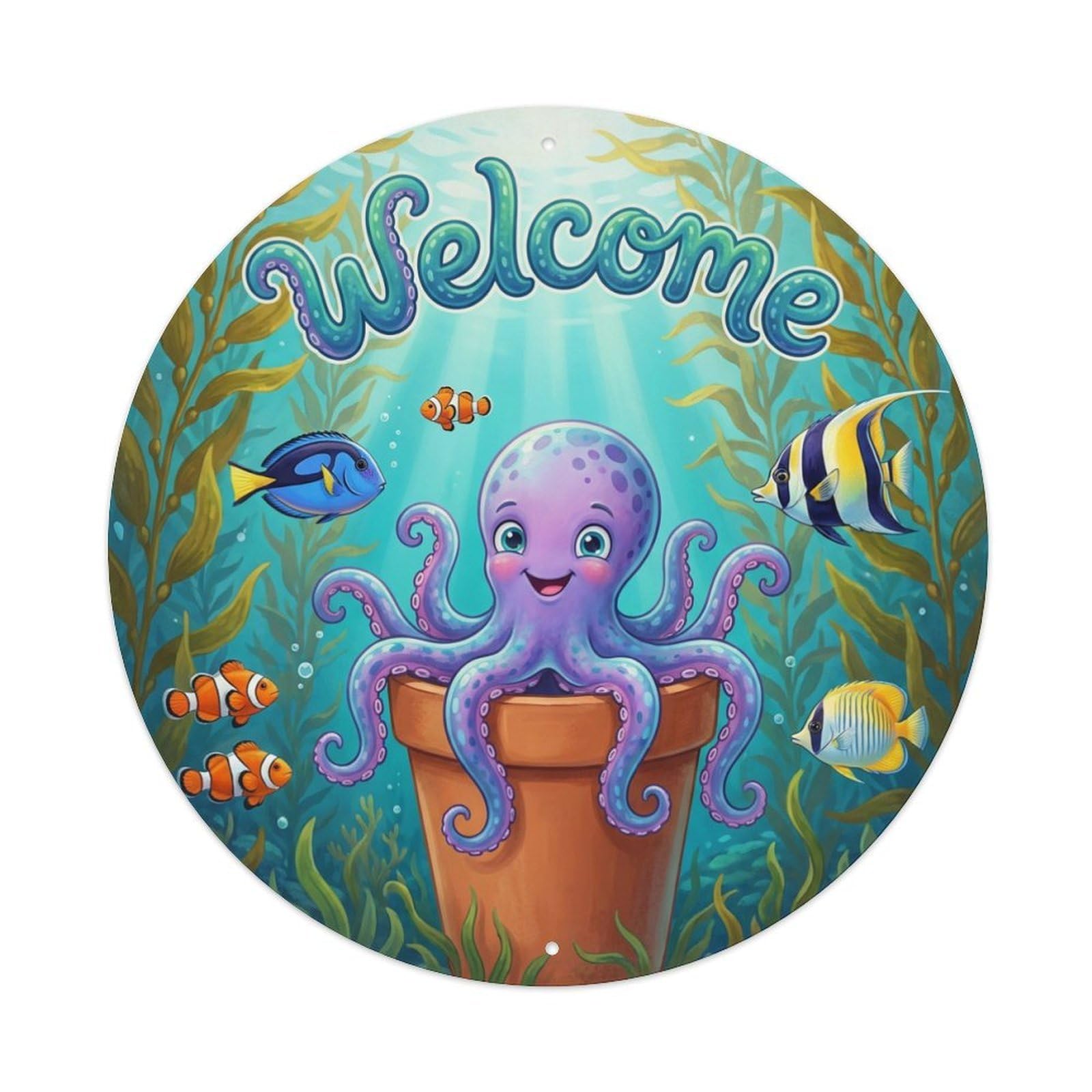 Welcome Octopus Kelp Forest Metal Tin Sign