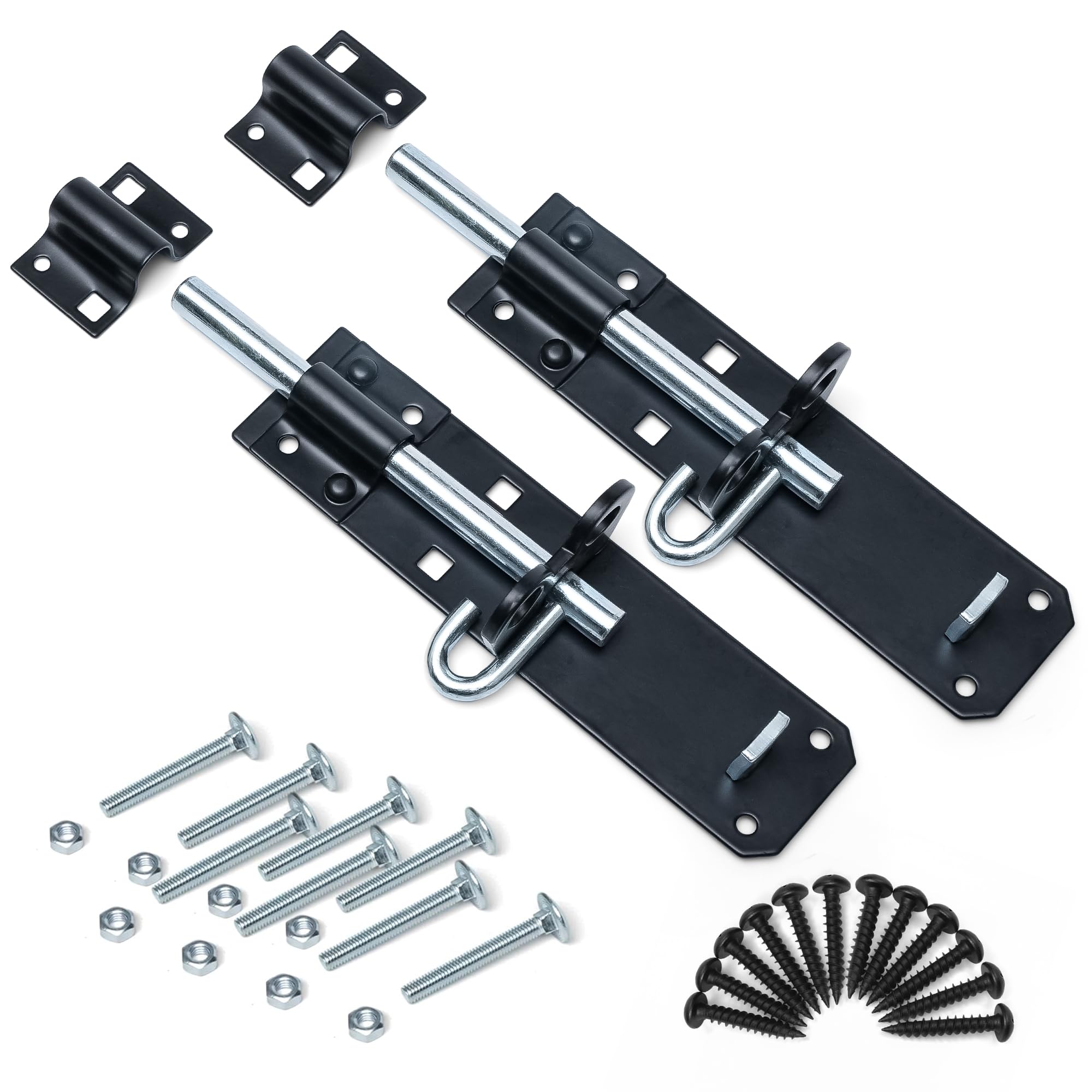 ZAVIA Brenton Gate Bolts Door Lock - 2 Pack 150mm (6”) Sliding Padbolt with Black Powder Coated Finish - Bolts for Wooden Gates, Garden Shed, Wooden Shed, Garage Door Lock