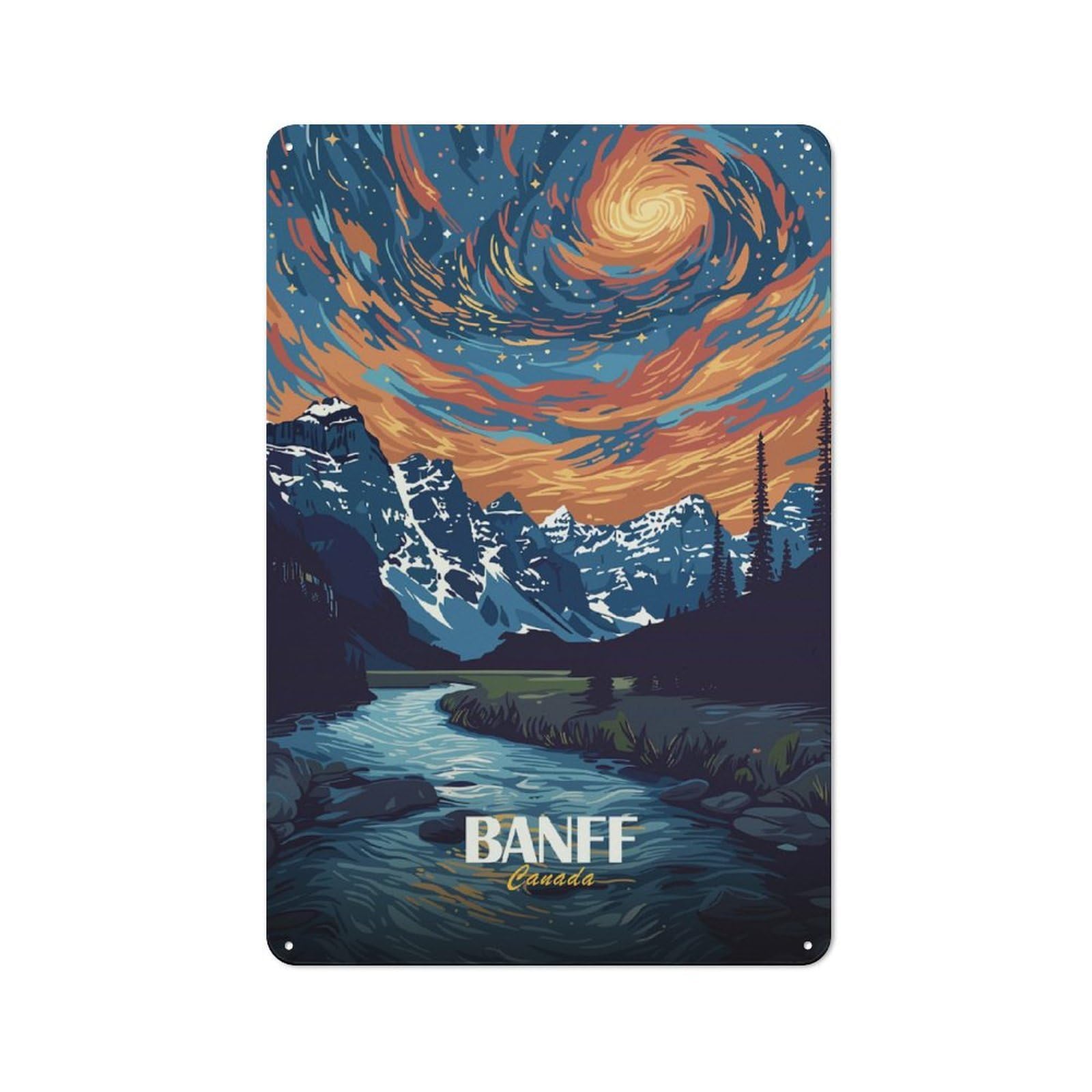 Junmoney Style-18 Banff Canada Landscape Art Rustic Metal Sign 30X20cm For Pub Or Café, For Collectors Of Rustic Metal Wall Decor