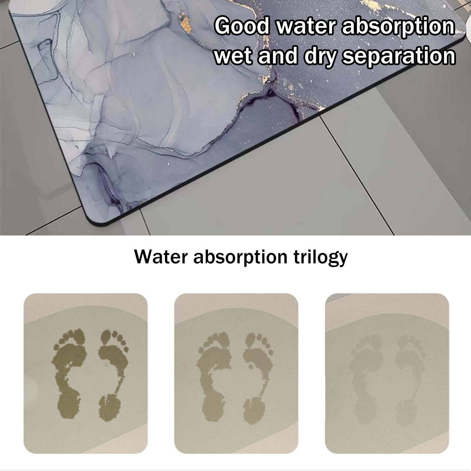 Tapis de Bain en Pierre de diatomite, Tapis de Bain antidérapant, Tapis de Douche Absorbant à 4 Couches, Tapis de Bain Lavable, pour Baignoire, Douche, Salle de Bain, Maison,60×90cm,3