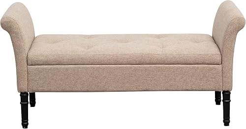 Miniatura 9 de annjoe Banco otomano de almacenamiento, banco de dormitorio, cama, entrada, pasillo, cofre/reposapiés/asiento acolchado (O70324-TAN, bronceado)