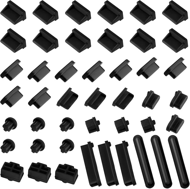 SAVITA 48pcs USB Port Plug Covers Set, Silicone USB Anti Dust Cap Protector Charging Port Cover Kit for Phones Computers Charging Interface Type-C SD HDML mimiHDML RJ45 VGA miniDP SUB Audio