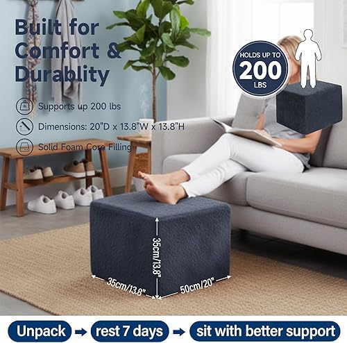 Miniatura 8 de Tiita Puf Otomano Relleno, Taburete de Pie Cuadrado, Pufs de Piso Esponjosos, Silla para Sala de Estar Dormitorio, Relleno Boho para Reposapiés de