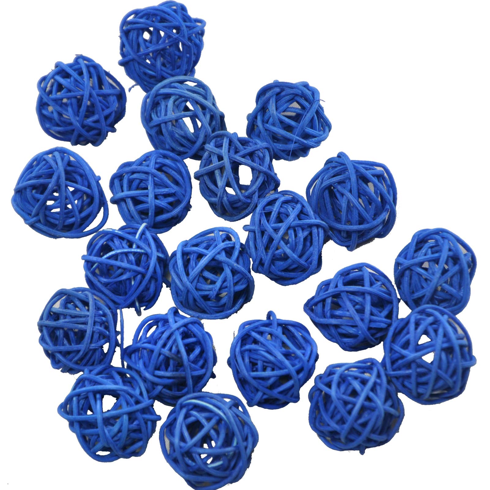 Ougual Natural Wicker Rattan Balls Table Wedding Party Hanging Wobble Ball Christmas Decoration (3cm, 20pcs, Blue)