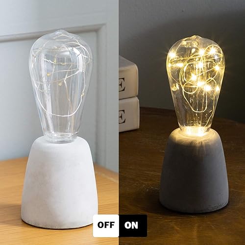 Miniatura 2 de walsport Lámpara de mesa pequeña, bombilla Edison, base gris de cemento de hormigón, lámpara de mesita de noche, estilo minimalista industrial para