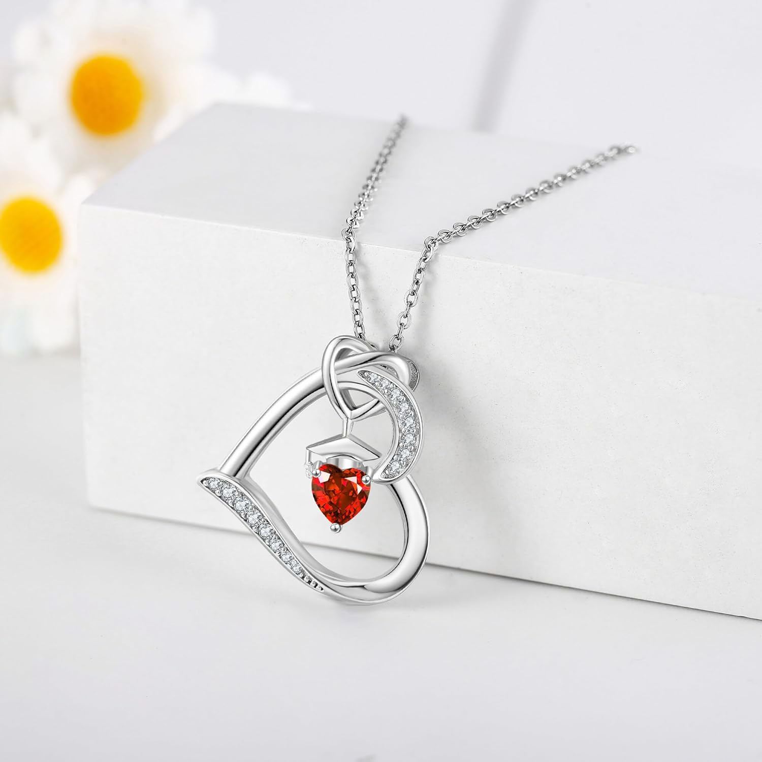 YAFEINI Birthstone Graduation Necklace S925 Sterling Silver Class of 2024 Bachelor Cap Necklaces Class of 2025 Heart Pendant College High School Graduation Jewelry Gifts for Women (July-Ruby) - Image 4
