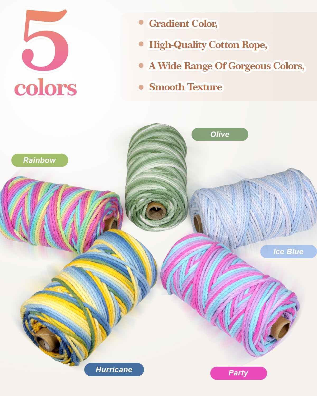 2PCS 3mm Macrame Cordx109 Yards 100% Cotton Ombre Macrame Rope Cord for Plant Hanging Wall Hanging Wall Hanging DreamcatcherHandmade Macrame Supplies,Crafts, Knitting