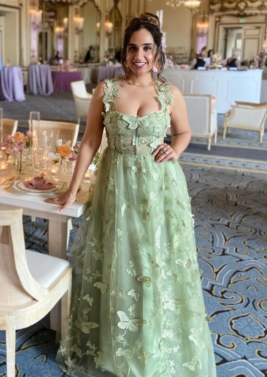 Women 2026 Prom Dresses 3D Butterfly Lace Applique Tulle Formal Long Flowy Evening Party Gowns with Slit 206