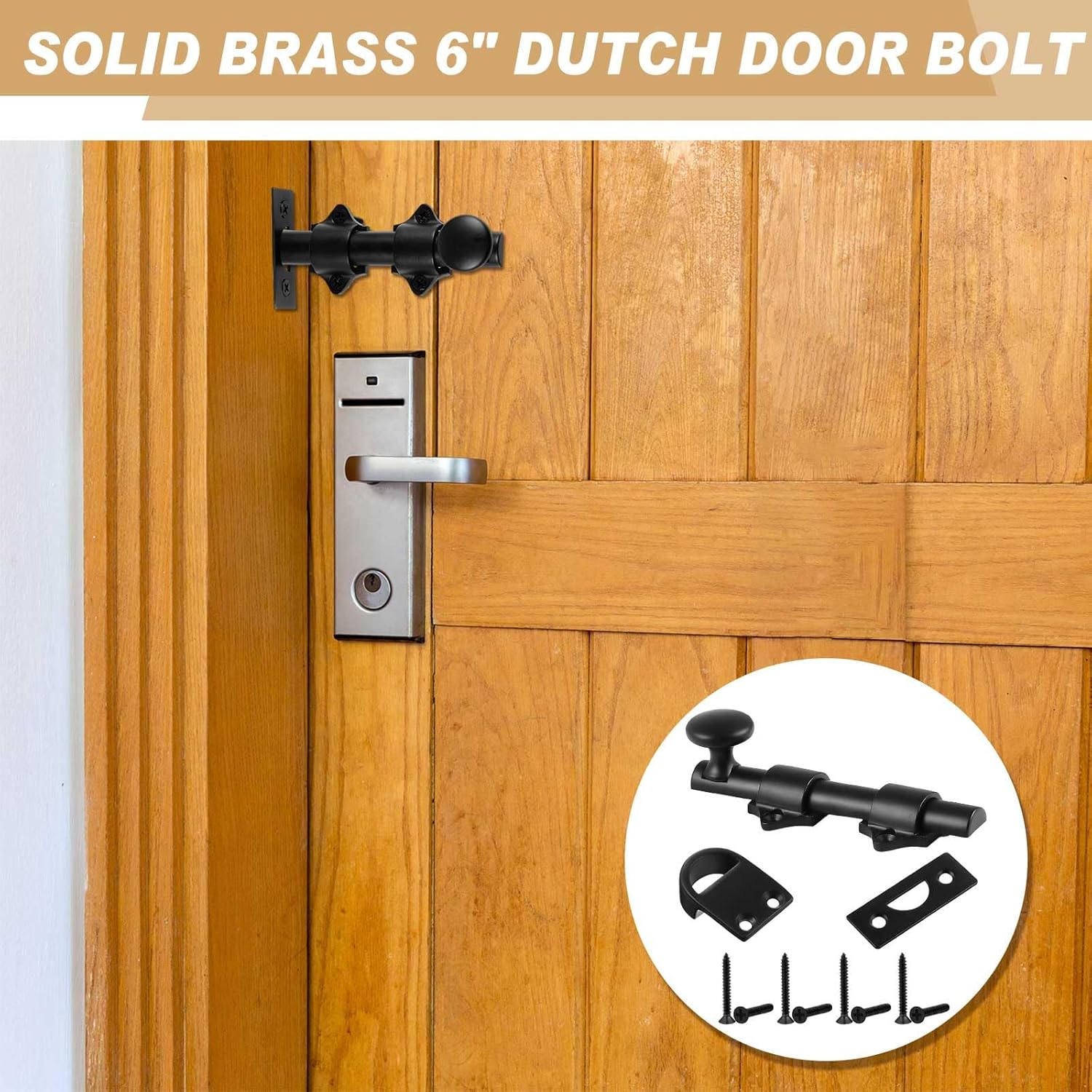 Tandefio 2 Pcs Dutch Door Bolt 6 Inch Heavy Duty Solid Brass Slide Bolt Latch Door Hardware Locks, Attic Latch for Dutch Sliding Barn(Black)