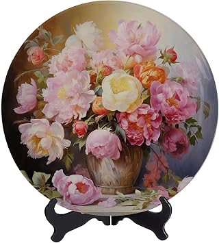 Flower Painting Floral Painting Decorative Plate Ornament Display Plate Vintage Painting Fashion Design for Home Decor Porcelain Plates with Display Stand - 10 Inches