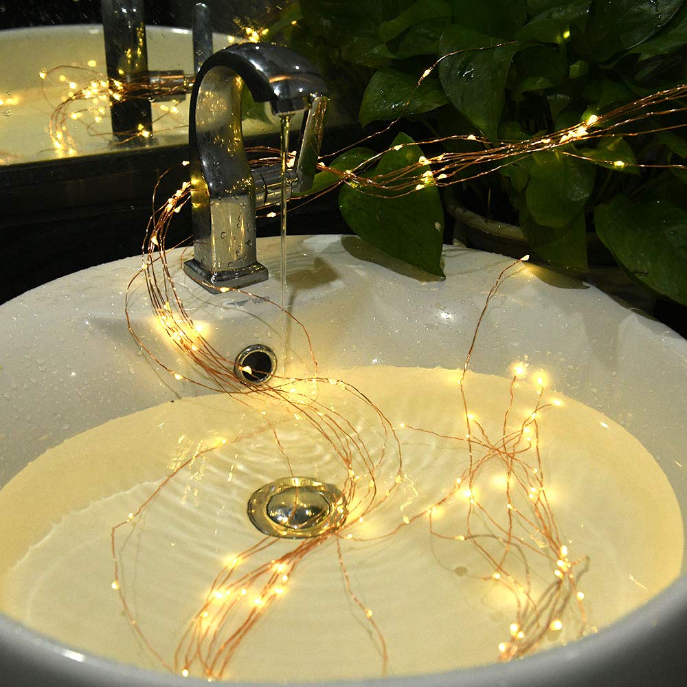 flintronic Luci Cascata, 200LED Luci Solari Esterno, 8 Modalità Luci Solari, IP65 Impermeabili Luci Decorative Stringa per Giardino, Cortile, Patio, Matrimonio, Natale, Bianco Caldo