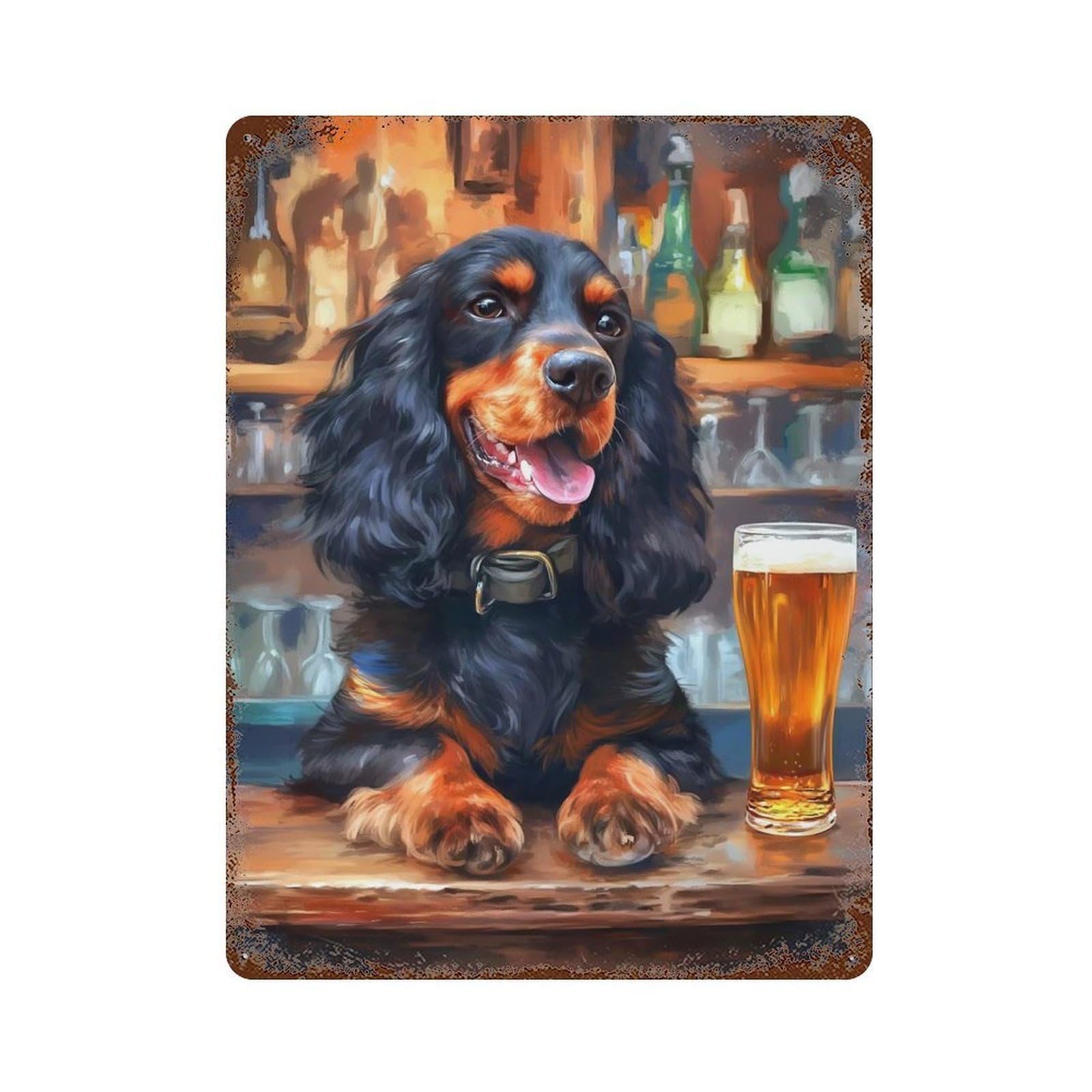 Cocker Spaniel Dog Beer Rust Effect Tin Sign 15.7"x11.8", Farmhouse Wall Decor for Farmhouse, Kitchen And Entryway Decor