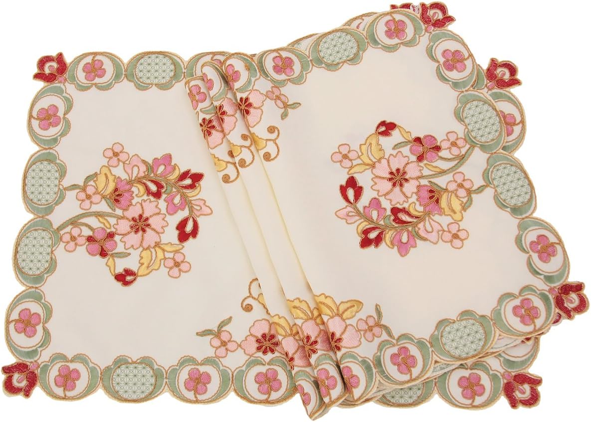 Manor Luxe Primrose Embroidered Cutwork Placemats, 14 by 20-Inch, Set of 4