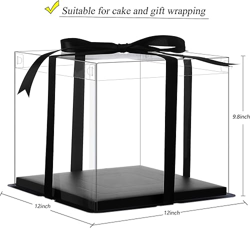 Miniatura 3 de XININSUN 6 cajas altas para tartas transparentes con cinta, 12 x 12 x 10 pulgadas, ideal para pasteles grandes de 10 y 12 pulgadas de alto y cajas