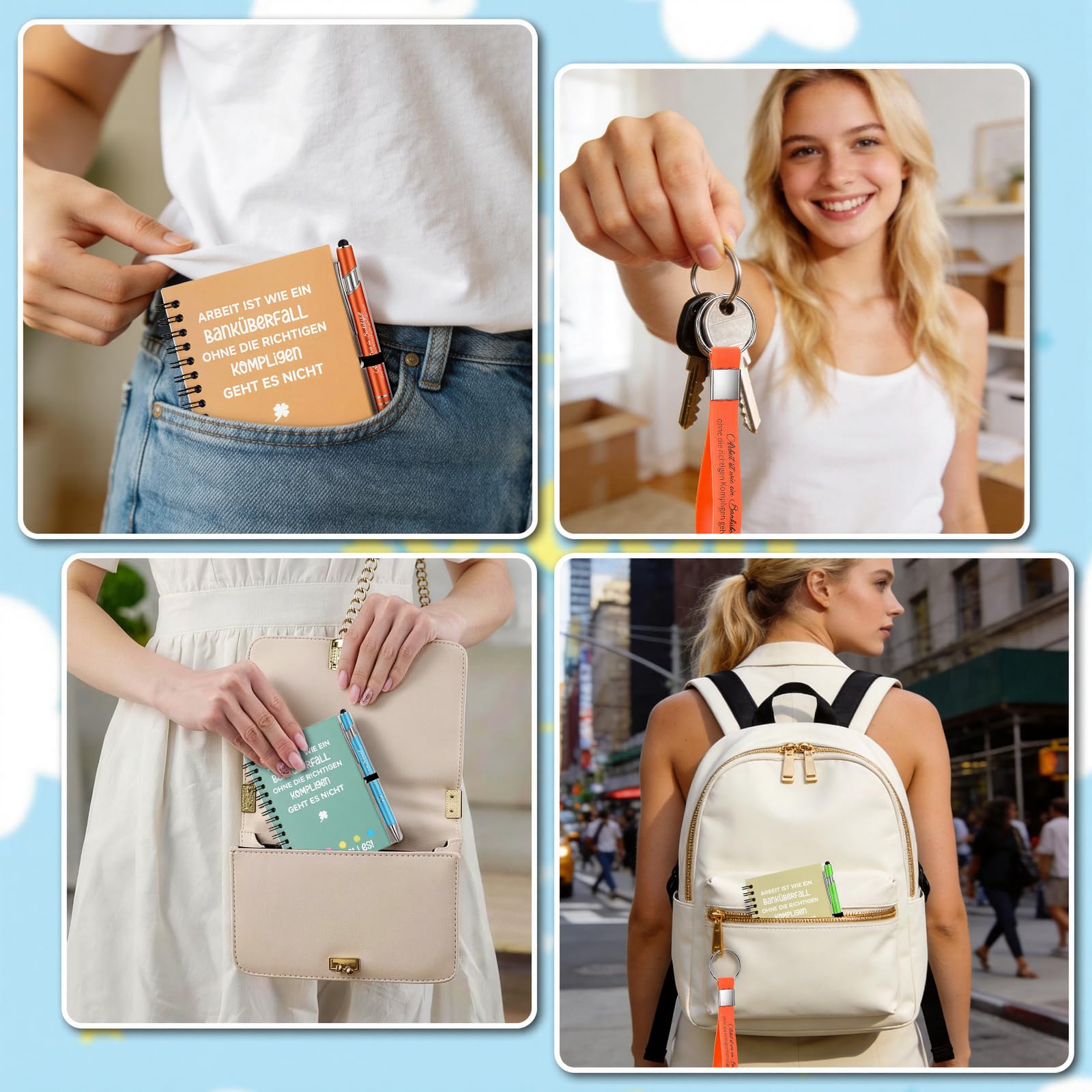 Meetory Abschiedsgeschenk Kollege - 10 Sets Dankeschön Geschenk Mitarbeiter Motivierendes Inspirierendes Geschenk Spiral Notizbuch mit Kugelschreiber und Schlüsselanhänger für Kollegin Jobwechsel Team