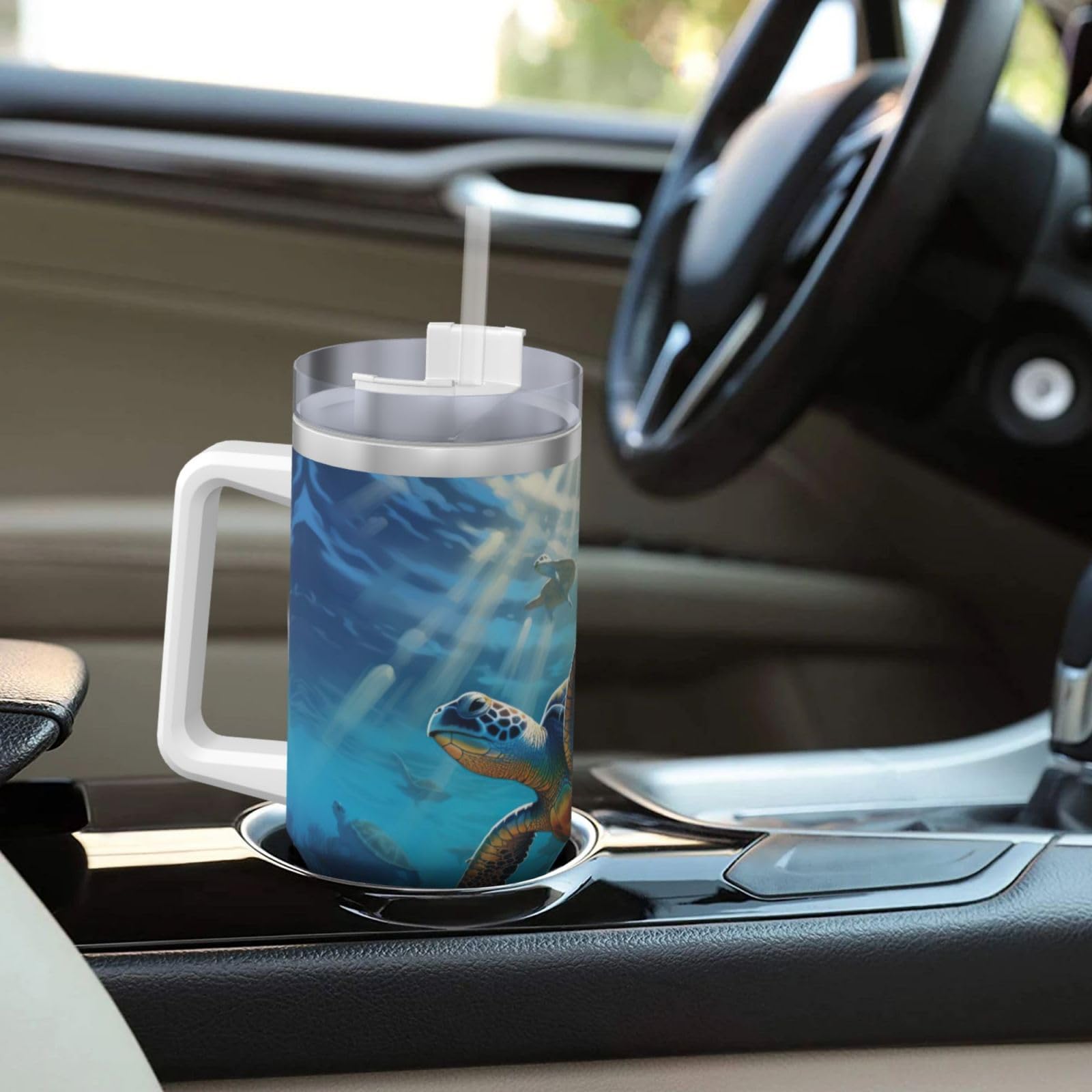 Sea Turtles Ice Bully Wasserflasche aus Edelstahl, doppelwandig, isoliert, mit Griff und Strohhalm-Deckel, 1,2 l