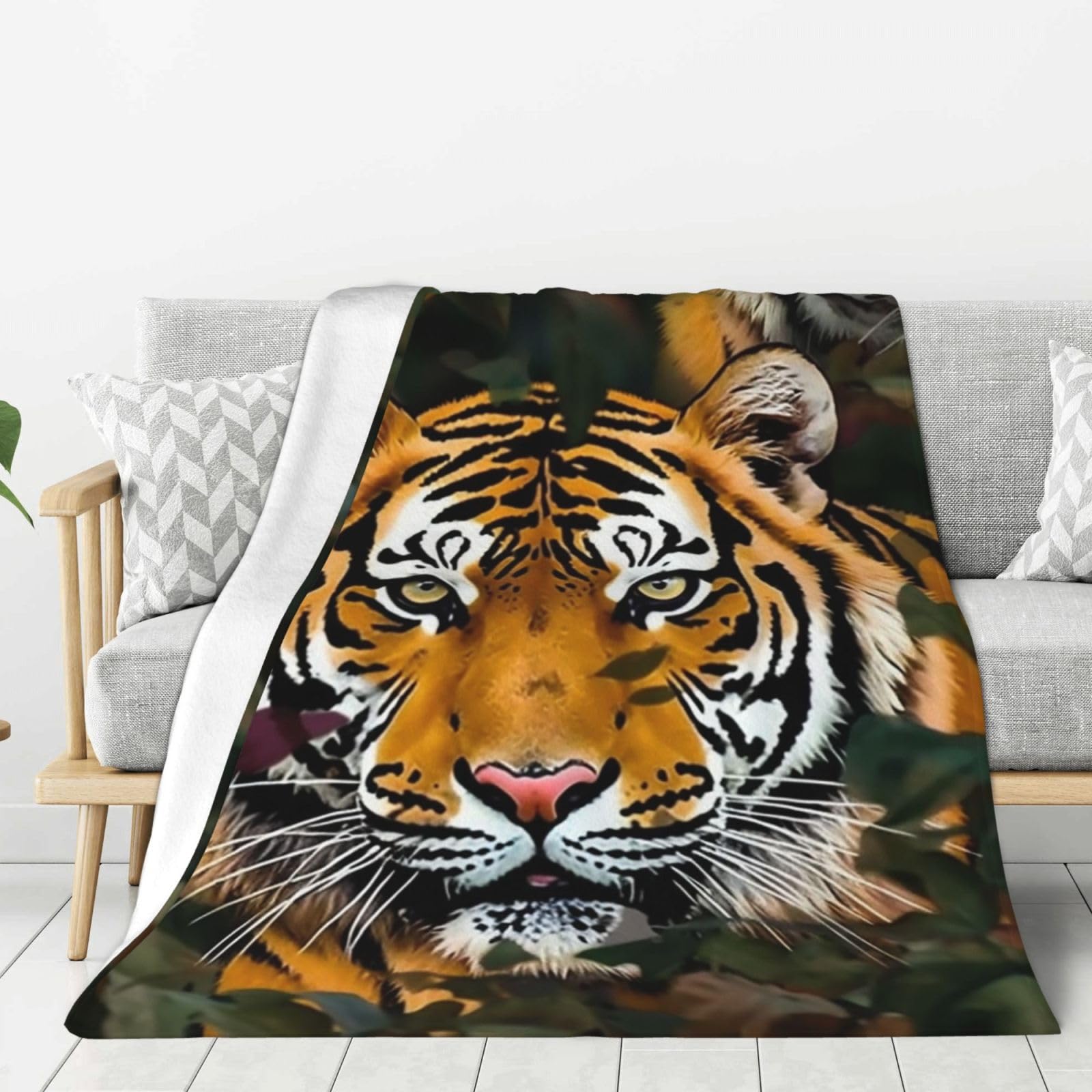 Camouflage Tiger Throw Blanket Plush Flannel Fleece Blanket, Soft Lightweight Cozy Blankets 50"X40" for Bed Couch Sofa Travel