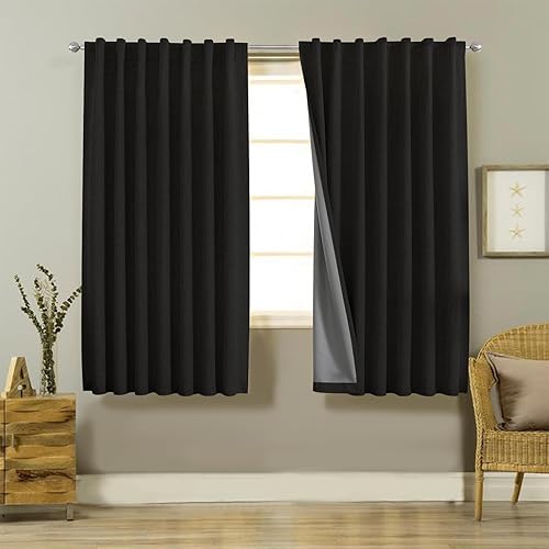 Joydeco Cortinas 100% opacas de 63 pulgadas de largo, juego de 2 paneles de lino natural para dormitorio, sala de estar, cortina de oscurecimiento