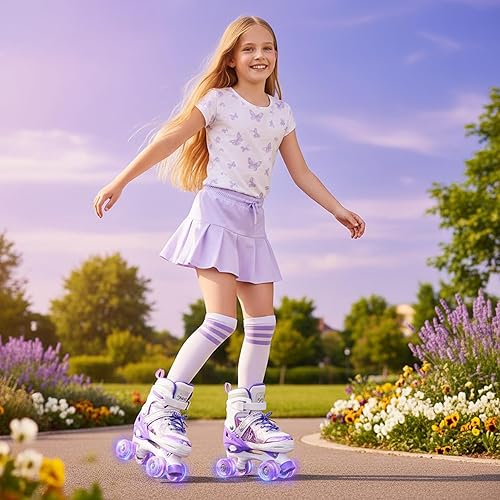 Vista 7 de TOMSHOO Patines de ruedas para niñas y niños, 4 tamaños, ajustables, con ruedas iluminadas, de 3 a 5 años, 5 a 8, 6 a 12 años, para interiores