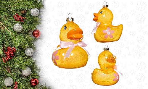 Miniatura 3 de Juego de 2 adornos de pato de goma de vidrio soplado a mano para árbol de Navidad, lindo adorno de Navidad de pato de goma de vidrio colgante