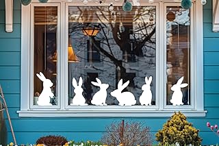 JarThenaAMCS 9 Sheets Easter Window Clings White Bunny Rabbit Window Stickers Double-Side Glass Decals for Spring Home Party Decoration, 7.9 x 11.8 Inch