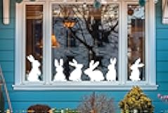 JarThenaAMCS 9 Sheets Easter Window Clings White Bunny Rabbit Window Stickers Double-Side Glass Decals for Spring Home Party Decoration, 7.9 x 11.8 Inch