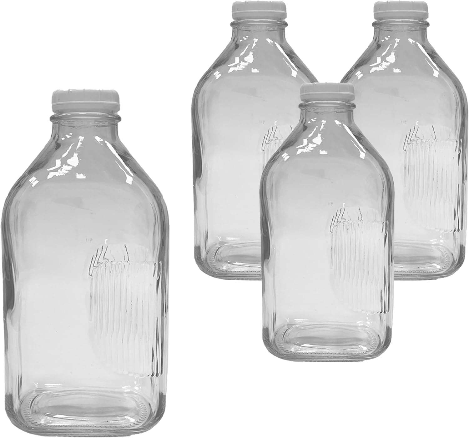 Glass Beverage Jug, 64 oz, Clear, Wide Mouth with Groove Handle and Airtight Lid (6)