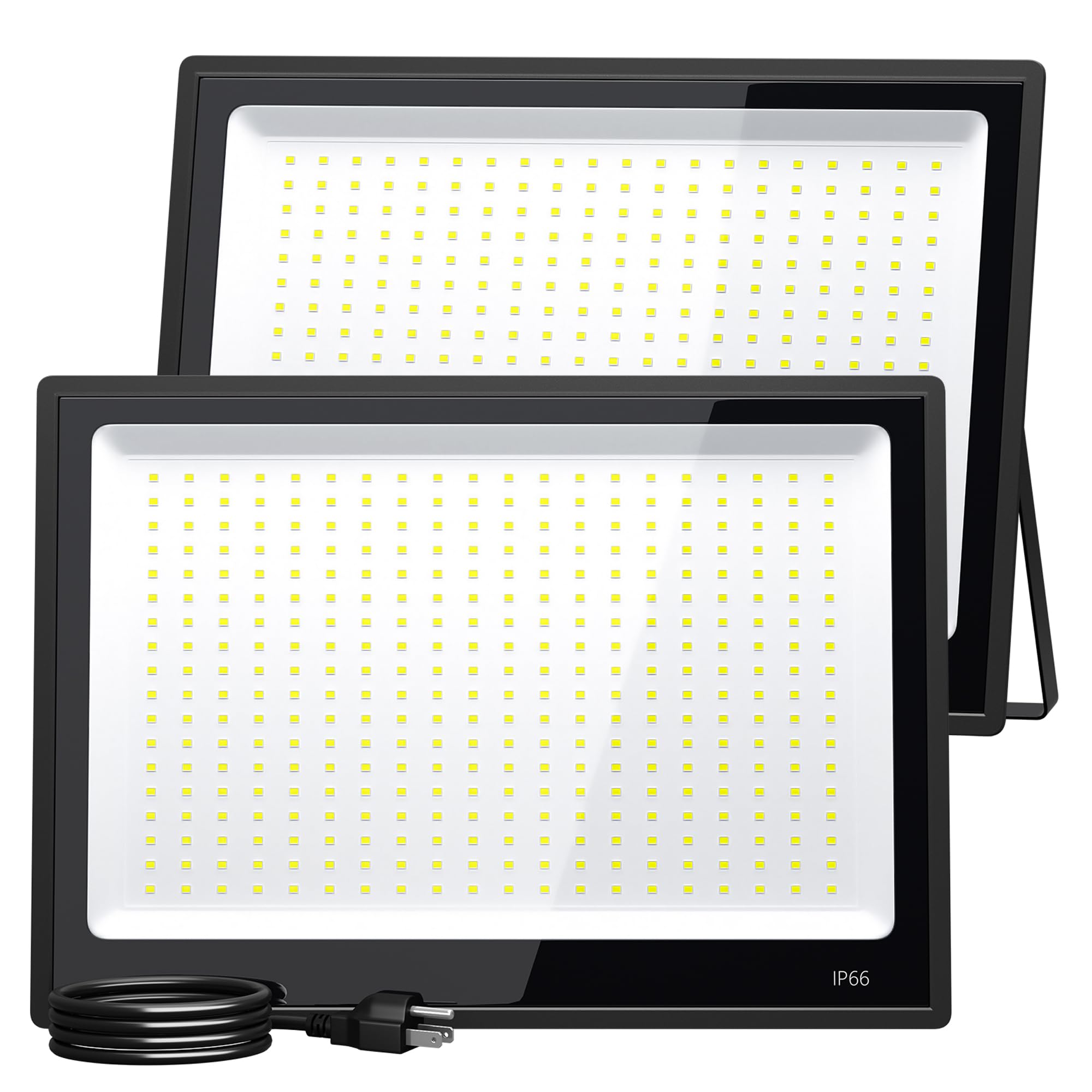 XXBSAZ 2 Pack 300W LED Flood Lights Outdoor, 37,000LM Plug-in Hardwire Work Light IP66 Waterproof - 6500K Daylight Bright for Yard, Garage, Stadium